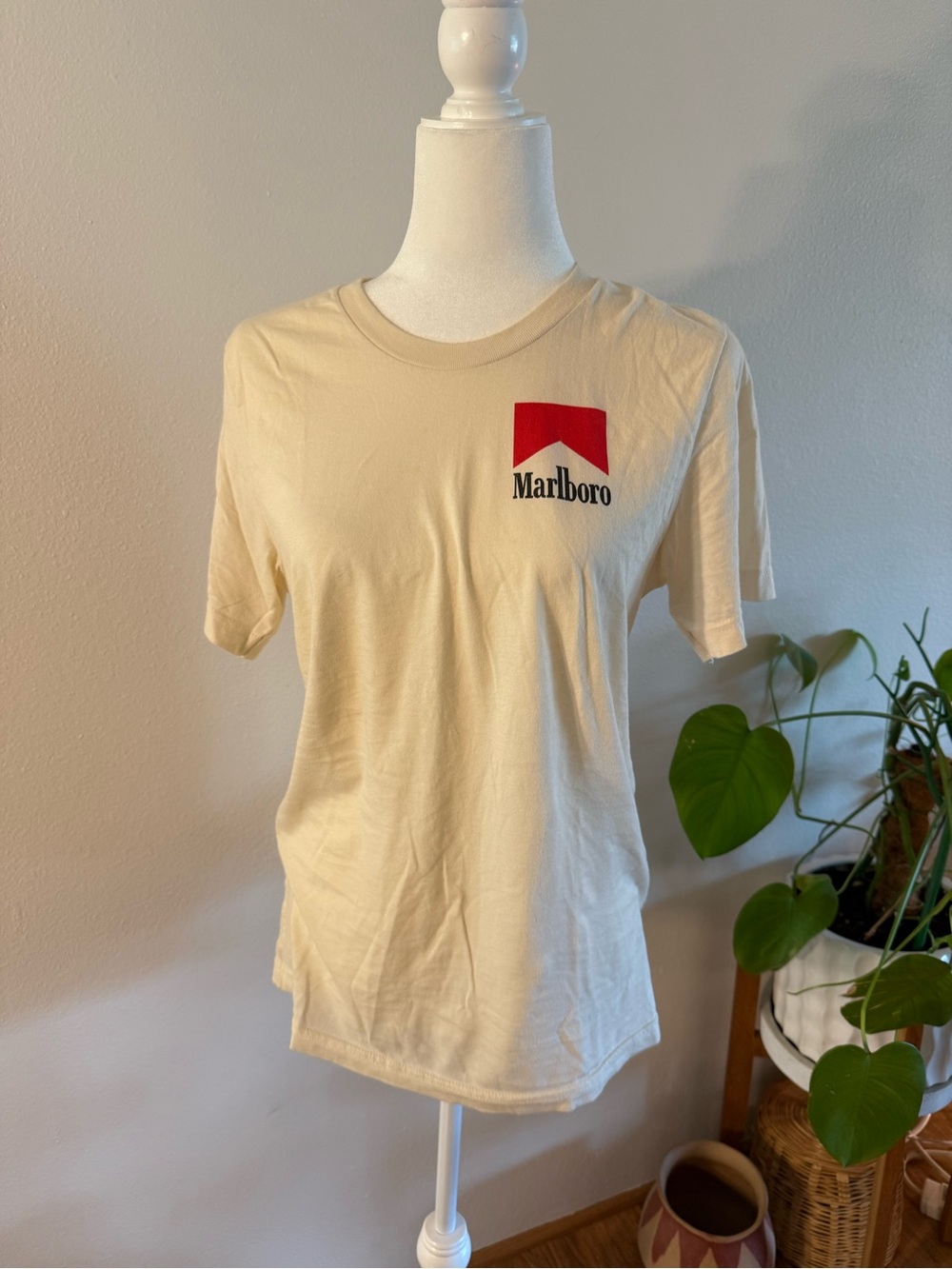 Bella Canvas Cream Short-Sleeve Tee with Red Marlboro Logo